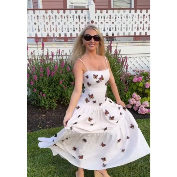 Agua By Agua Bendita Lima Embroidered Butterfly Linen Maxi Dress Size Small - Picture 13 of 16